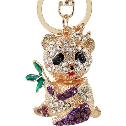 Panda green Bamboo Lovely Cute Rhinestone Crystal Purse Bag Key Chain Pendent Women In Jewewlry Best Gift For Daughter