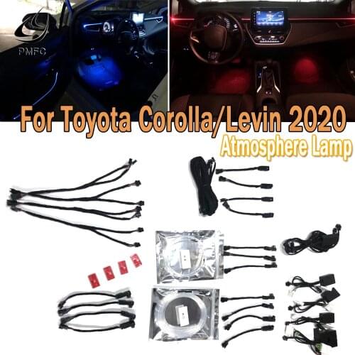 PMFC LED 4Door Atmosphere Lamp Instrument Panel Foot Storage Box Decorative Light Blue/64 Colors For Toyota Corolla/Levin 2020