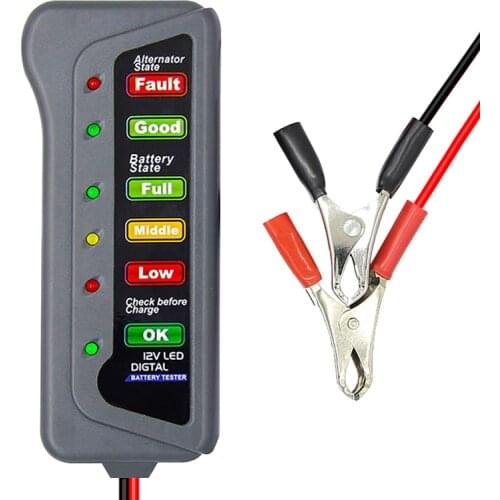12V Car Battery Tester 6 LED Lights Display Auto Car Diagnostic Tool Car Battery Alternator for Cars Vehicle Motorcycle