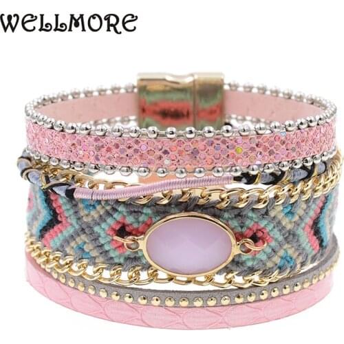 WELLMORE new stlye leather bracelets ,glass ,handmade Bohemian bracelets charm bracelets wholesale jewelry for women