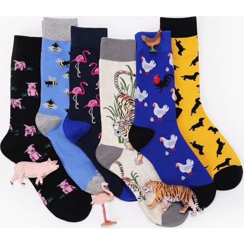 [WPLOIKJD]Cute Novelty Creative Harajuku Sokken Cock Bee Tiger Pig Animal Funny Socks Women Jacquard Cartoon Art Meias Feminino