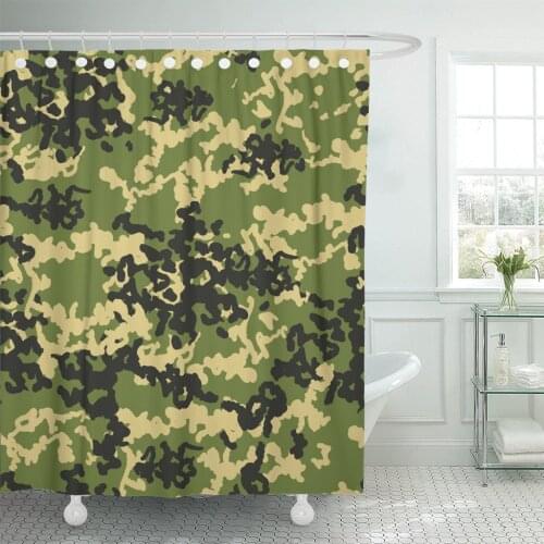 Green Army Camouflage Pattern Military Four Colors Woodland Style Classic Masking Camo Beige Camoflage Shower Curtain Waterproof