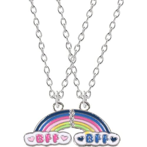 2 Pieces / Set Womens Best Friend Necklace Forever Friendship BBF Zinc Alloy Rainbow Stitching Pendant Fashion Jewelry Gift