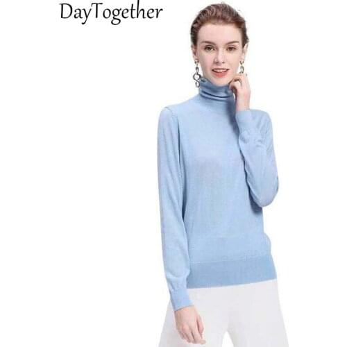 Womens Long Sleeve Top Knitting Turtleneck Solid Keep Warm Cozy Winter Females Slim T-shirts