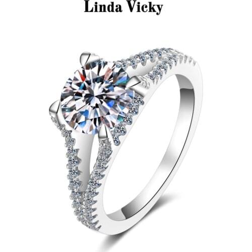 LINDA VICKY Women Luxury VVS1 Moissanite Ring Fashion Evening Party Jewelry Rhodium Plated 925 Silver Diamond Engagement Rings