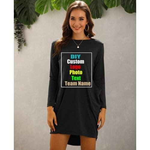 Customize your picture LOGO plus size womens autumn and winter loose pocket long sleeve European and American dress