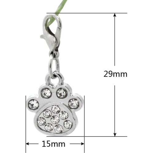 10pcs/lot Dog Paw Rhinestone Dangle Handmade Charms Pendant DIY for Bracelet Necklace Bag