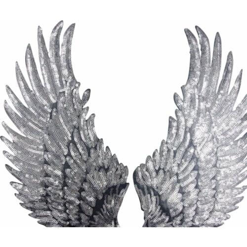 2PCS/ 1Pair Fashion Gold/Silver Wings Sequins Patches For Clothing Iron-on Embroidered Patch Motif Applique DIY XMAS Accessories