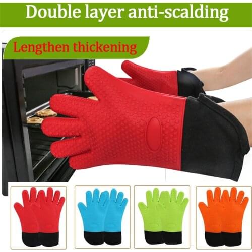 2pcs Food Grade Thick Heat Resistant Silicone Glove BBQ Grill Gloves Kitchen Barbecue Oven Cooking Mitts Grill Baking Gloves