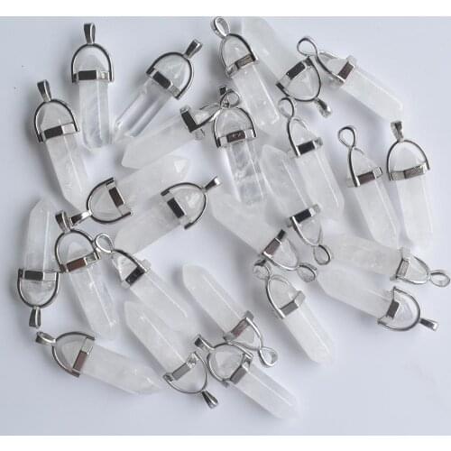 2020 Popular Natural white crystal bullet shape charms point Chakra pendants for jewelry making 24pcs/lot Wholesale free