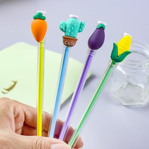 24 Pcs Cute Fresh and Transparent Vegetable Neutral Pen Creative Cartoon Student Office Fountain Carrot Signature Pen