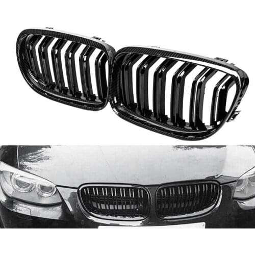 Car Carbon Fiber Glossy Black Double Slat Front Kidney Grille Grill for-BMW E90 E91 LCI 3 Series 2009-2011