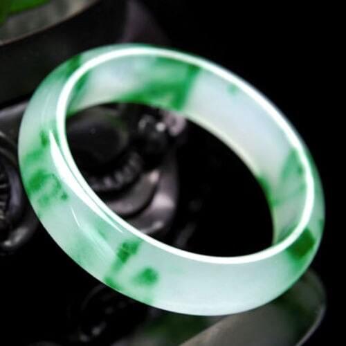Free shipping 001586 new fashion Beautiful Natural white Jadeite Gems Bangle green stone Bracelet