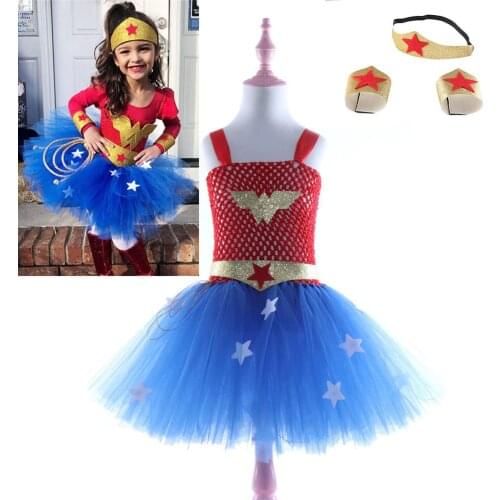 Childrens Hero tutu Dress Purim Baby Girls Birthday Party Clothes Superhero Girl Cosplay Costume for Kids Cute Princess Dresses