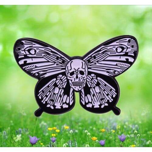 Gothic Skull Butterfly death head artwork White color tattoo design enamel pin Creative Weird brooch