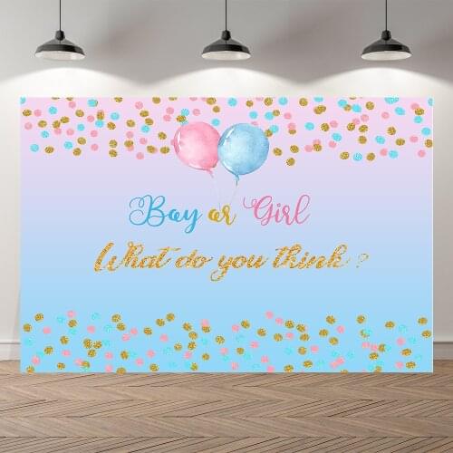 Seekpro Boy or Girl Baby Shower Birthday Backdrop Customized Blue and Pink Balloon Kids Party Decorations Background Photocall