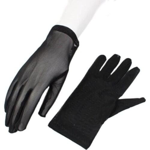 Summer Sexy Lace Short Breathable Solid Thin Gloves Hollow Transparent White Black Women Man Party Dress Accessories Gloves