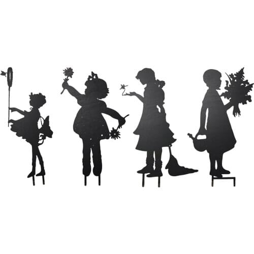 Cute Fairy Silhouette Garden Stake Outdoor Plant Butterfly Catch Art Decor