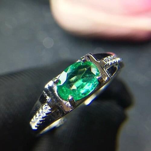 Men Ring Emerald Man ring Free shipping Natrual real emerald 925 sterling silver gemstone Fine jewelry 5*7mm