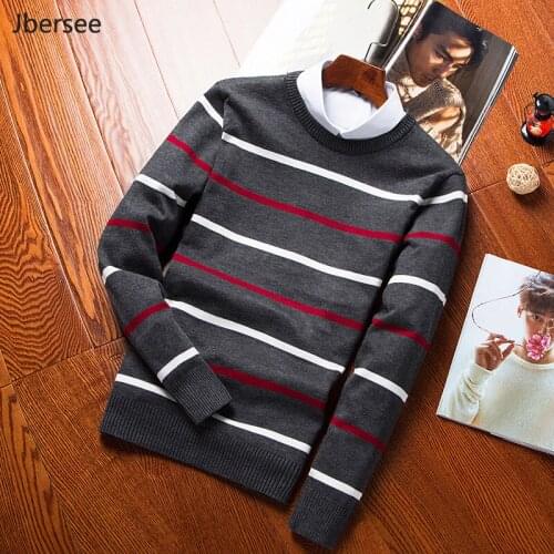 Jbersee Autumn Winter Cashmere Striped Sweater Men Brand Sweater O-neck Casual Cotton Mens Knitted Pullover Sweaters Pull Homme