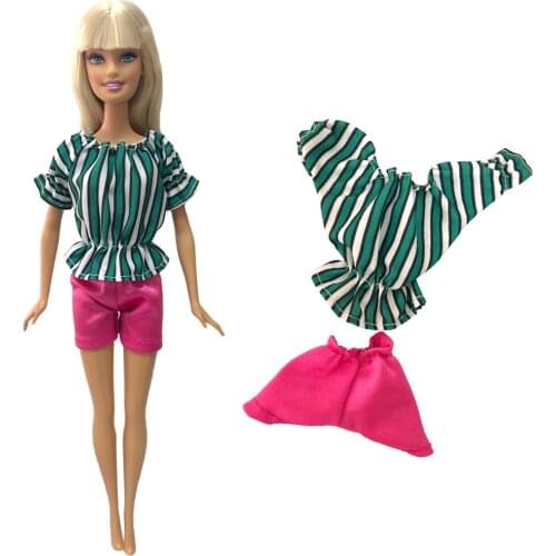 NK One Set Doll Green white Word Shoulder shorts Clothing For Barbie Doll Accessories Fashion Casual Best Childrens Gifts 5X