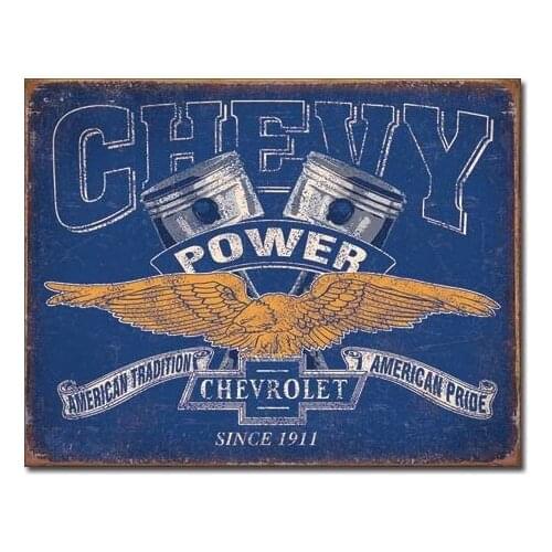 The Finest Website Inc. New Chevy Power 16" x 12.5" (D2199) Weathered Antique Appearance Advertising Tin Sign