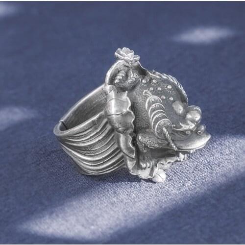 Solid 999 Sterling Silver Thai retro biker punk MENS men handmade toad wealth lucky ring rings jewelry gift A4778