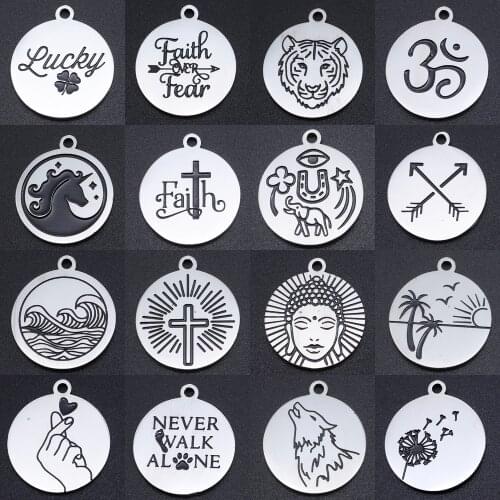 5pcs/lot OM Cross Stainless Steel DIY Jewelry Making Charms Wholesale Lucky Wave Buddha Pendants Wolf Tiger Animal Charm