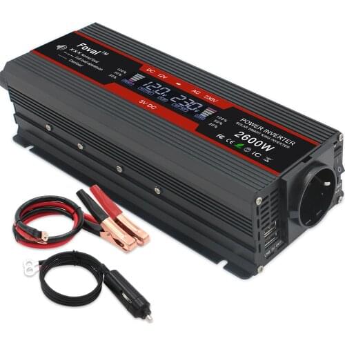 Power Inverter 1500W/2000W/2600W LCD Display DC 12V to AC 220V Solar 2 USB Car Transformer Convert EU Socket Modified Sine Wave