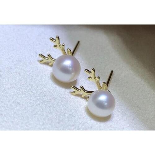 Deer Design 925 Sterling Silver Earrings Findings Mountings Settings Jewelry Parts Fittings for Pearls Coral Jade Agate Stones