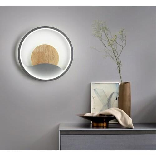 Modern LED Round Wall Light Nordic Ring Wood Tricolor Lamp White Gray Circle Wooden Lighting for Indoor Loft Home Bedroom Room