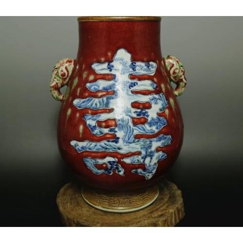Antique Chinese porcelain vase,Cowpea Red glaze bottle,longevity pattern,Home Decoration collection & adornment,Free shipping