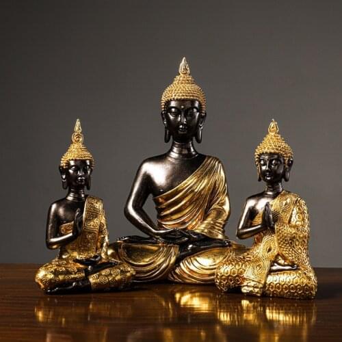Golden Buddha Statue Blessing Thai Figurine Hand Made Buddhism Hindu Office Sculpture Crafts Ornament Home Decor