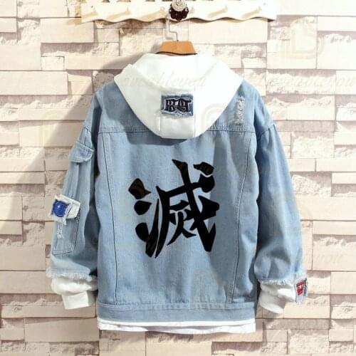 Demon Slayer Cosplay Sweatshirt Anime Clothes False Two-dimensional Men and Women Denim Jackets Hooded Sweatshirts