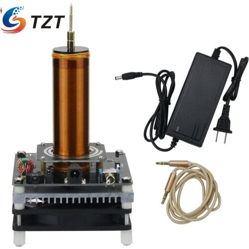 TZT DIY Mini Tesla Coil Music 3.5MM Audio Input Support Cellphone Play Music 24V Fan Quiet Operation