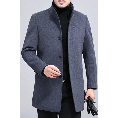 2019 Spring&Autumn Trench Coat For Jackets Men Wool Coat Business Casual Jackets Windproof Slim Pea Coat Woolen Coat Jacket-C