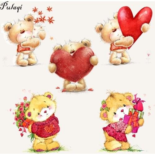 Pulaqi Vinly Cartoon Lovely Bear Patches Iron-On Heat Transfers For Clothing Stickers Thermal Transfer Patch Applique on Clothes