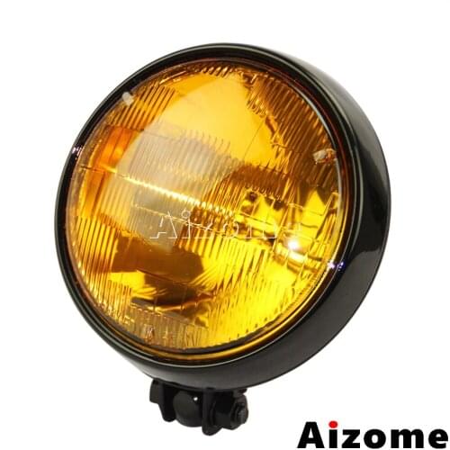Motorcycle 5.75" Headlight Vintage Black Headlamp Luz For Harley Honda Yamaha Kawasaki Custom Cafe Racer Touring Cruiser