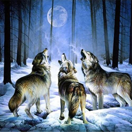 Wolf Moon Animal Printed 11CT Cross Stitch Embroidery Complete Kit DMC Threads Knitting Handmade Painting Hobby Adults