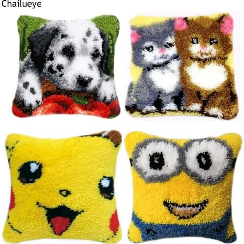 DIY Latch Hook Rug Kits Crocheting Yarn Cushion Carpet Cover Floor Mat 3D Cartoon Flower Sewing Needlework for Adults Kids Gift