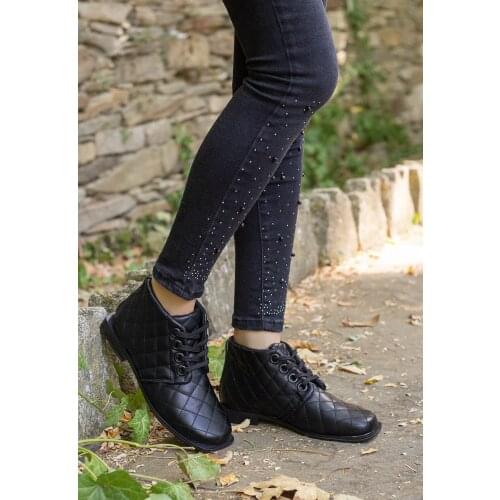 Diani Black Skin Lace-Up Boots