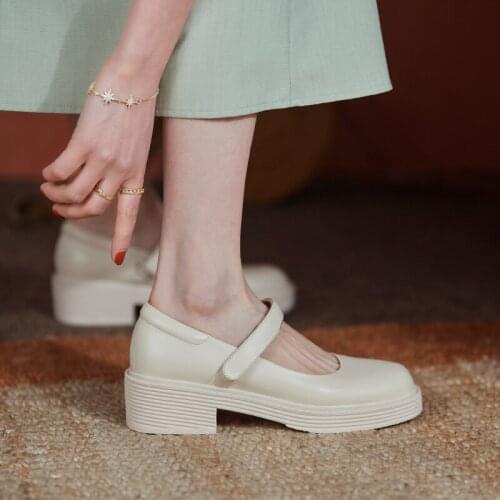 Osunlina Concise Womans Flats Low Heels Thick Bottom Platform Square Toe Cow Leather Buckle Strap Handmade Casual Lady Shoes