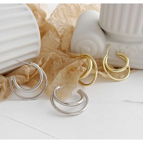 Silvology Sterling 925 Silver Double Line Cross Stud Earrings for Women Creative High Quality Elegant Earrings Luxury Jewelry