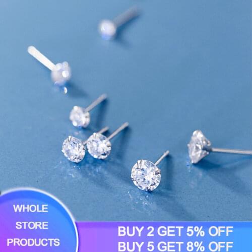 Crystal Zircon Real 925 Sterling Silver Earrings Channel Cubic Zirconia Silver Stud Earrings for Women Sterling Silver Jewelry