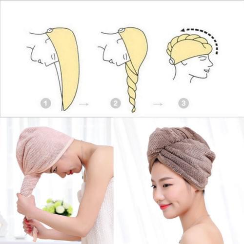 Women Hair Fast Drying Towel Super Absorbent Coral Velvet Anti Frizz Turban Microfiber Bath Cap With Button Design