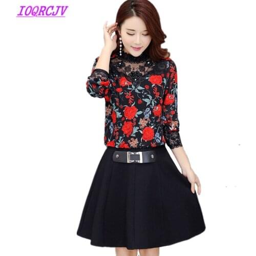 2018 Spring Women Fake two pieces Dress New Fashion Printed Mini Dress Plus size Slim Female Lace Stitching Dresses IOQRCJV Q141