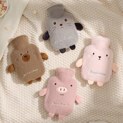 1PC Portable Cartoon Plush Cloth Cover Lamb wool cute hot water bottle winter water injection pvc explosion-proof hand warmer