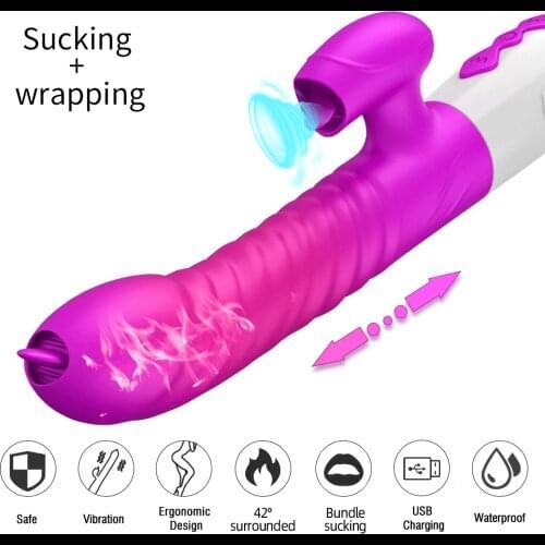 10 Frequency Vibrator G-Spot Stimulator Clitoris Massage Tongue Lick Stretch Heating Dildo Adult Sex Toys For Women Mastubartion