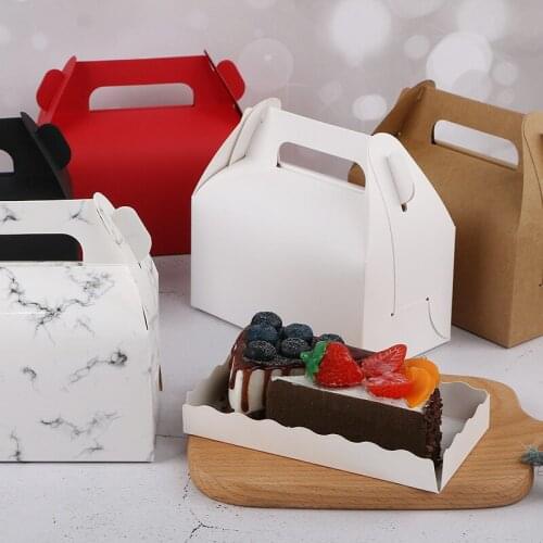 10pcs Marbling kraft Transparent Cake Packing Box Paperboard Christmas Gift Packaging Party Favor Handle Box