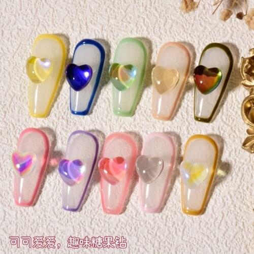 10pcs Japanese Nail Art Candy Love Crystal Diamond Heart Glass Symphony Shining Mocha Macaron 2021 New Nail Decoration